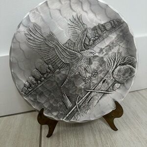 Silver Decorative Plate with Eagle Design